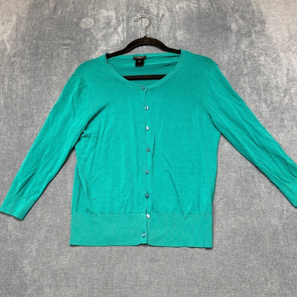 Ann Taylor Cardigan Sweater Womens Small Teal Knitted Casual Winter Button Front